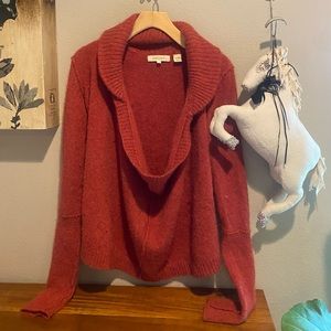 Gorgeous Inhabit long sleeve cashmere sweater drape neck, rust orange size small